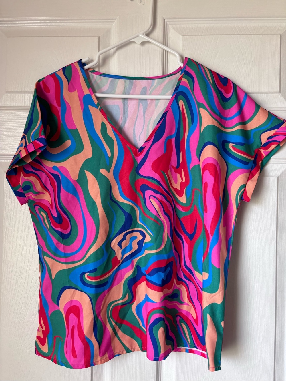 Women's V-Neck Multicolor Swirl Print Top SHEIN SZ LARGE